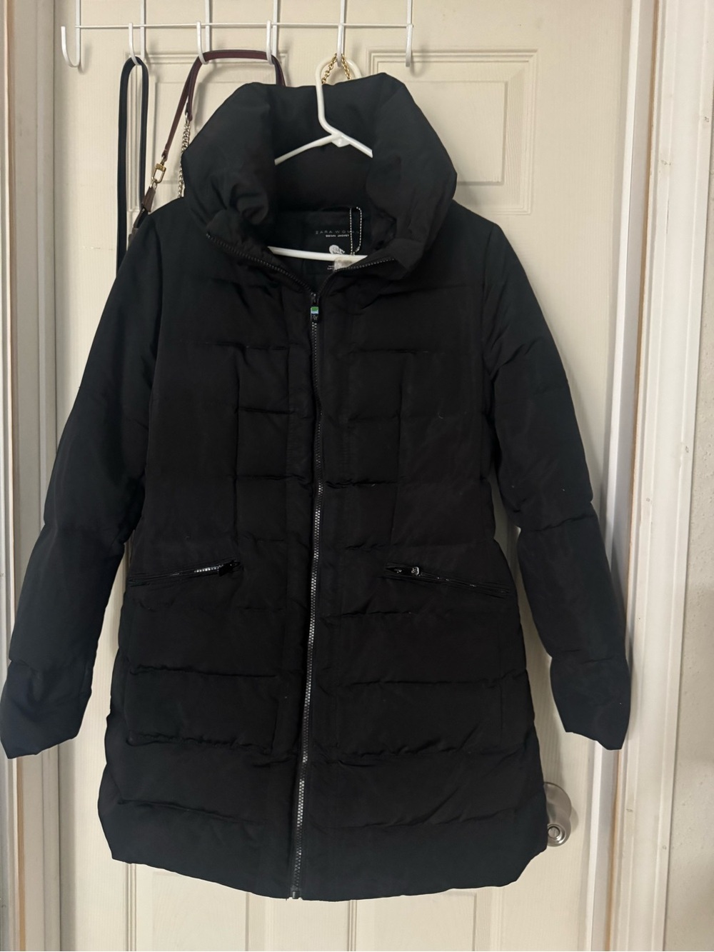 Zara Black Quilted Puffer Coat with High Collar